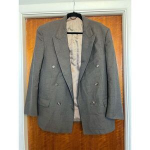 Lanfranco Men's Double‎ Breasted Blazer Suit Jacket R42 Gray Plaid Wool Blend